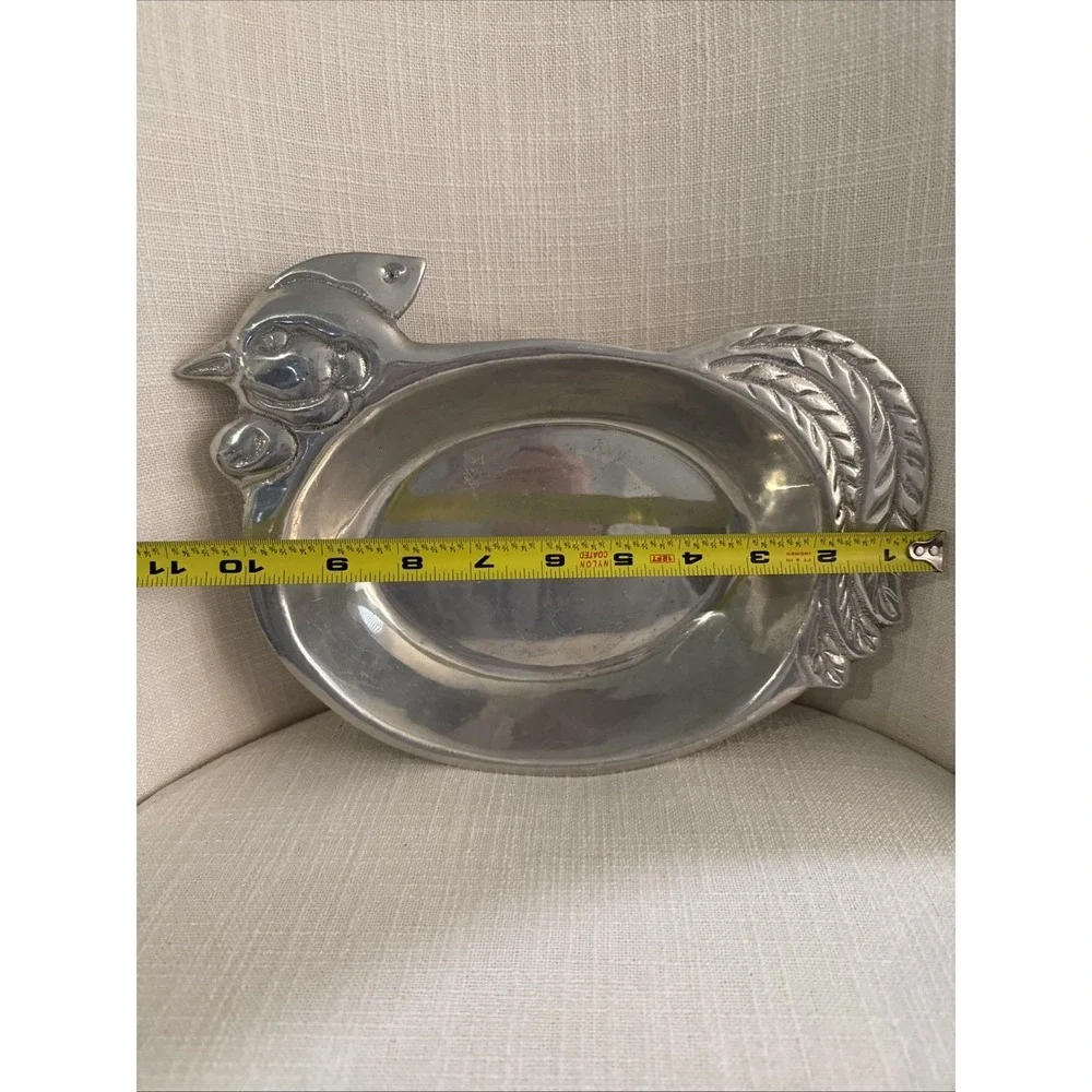 Cast Aluminum Chicken Serving Bowl Hen Romex Silver CandyDish Bread Bowl Trinket